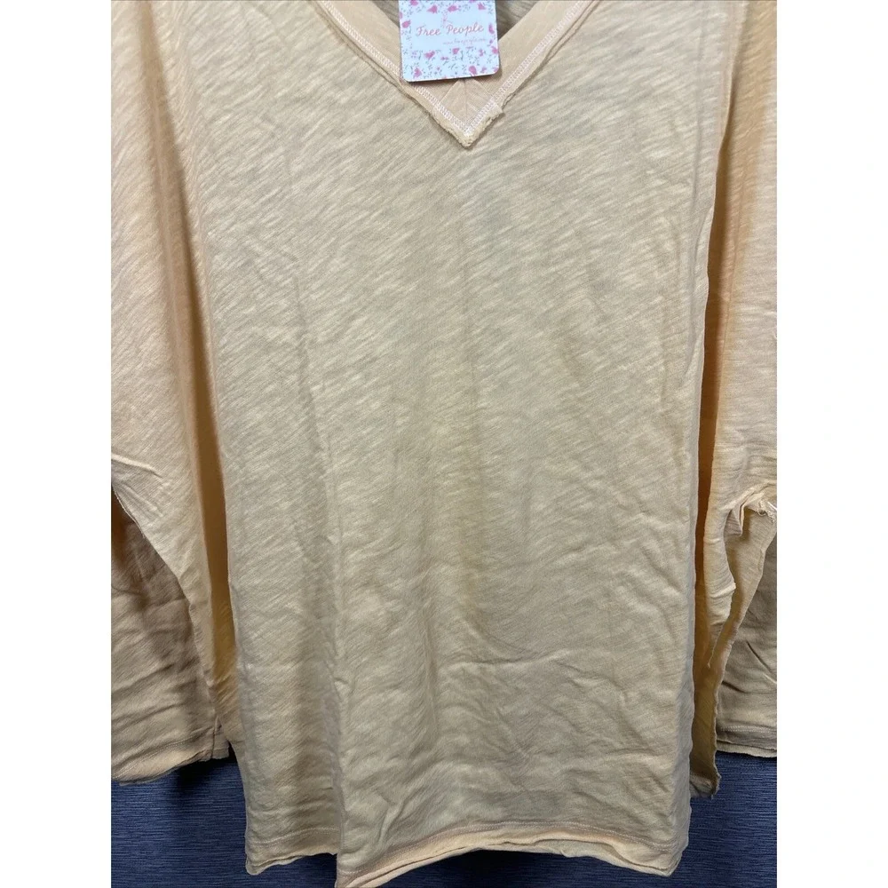NEW Free People Women's On My Mind V-Neck Long Sleeve Shirt Camel/Yellow Size XS